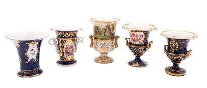 A group of five English porcelain vases, early 19th century including Coalport, Worcester and Derby,