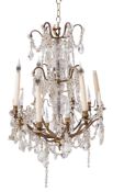 A gilt metal and glass six-light chandelier in Louis XV taste,