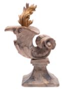A Continental carved marble amd giltwood mounted finial,