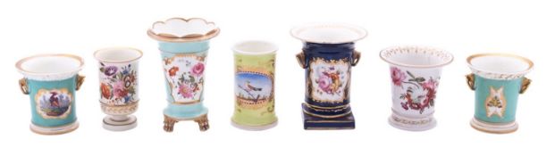 A group of seven Coalport and other spill vases,