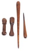 A walnut mariner's fid, 19th century, 44cm long; and a lignum vitae example,