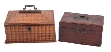 A Continental walnut parquetry worked casket,