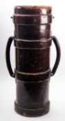 An early 20th century brown leather shot or charge bucket, stamped with Broad Arrow and 'J.A.