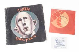 Queen Interest, a signed Bohemian Rhapsody 45 together with a ticket stub and tour programme.