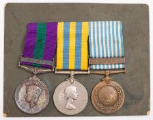 A Korean War medal group awarded to 21181262 Pte L Casley Glosters.