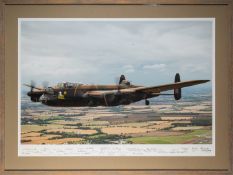 A contemporary study of an Avro Lancaster Bomber - Photographic print - Printed signatures of crew