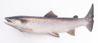 Neil Dalrymple. A large Atlantic salmon ceramic figure, signed and dated 'Dalrympe 2001'