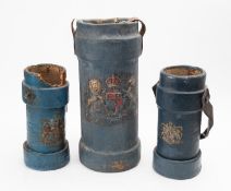 A group of three George V canvas over cork charge cases of various sizes.