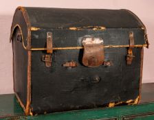 Victor Luggage; a hard-shell and metal bound steamer trunk,