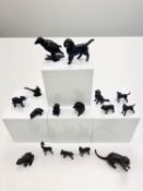 Bronze sculptures. A collection of sixteen solid bronze animal sculptures.
