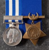 An Egypt pair to '513 Pte J McCauley 3 K R Rif Co' Egypt Medal with El-Teb clasp and Khedive's Star.