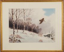 * Robert W Miliken (British, 1920-2014) - Woodcock in flight over a snowy landscape