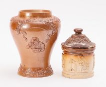 A late 19th century Caledonian Pottery salt glaze snuff or tobacco jar,