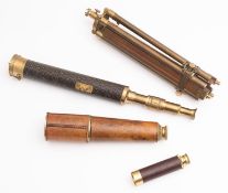 A modern three draw brass and leather bound telescope, maker Solus.