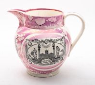 A Victorian Garrison Pottery Sunderland lustre jug with 'Northumberland '74' decoration to one side