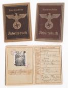 Three WWII German Arbeitsbuch employment books,