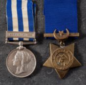 An Egypt pair to '1256 Pte J McGowen 2nd KO Sco Bord' Egypt Medal with Gemaizah 1888 claps