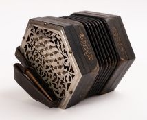 A 19th Century hexagonal ebonised wood and leather 39 key Concertina by Charles Jefferies.