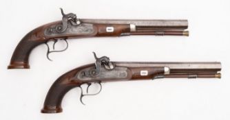 A cased pair of 25 bore percussion cap Officers pistols, Mkaer Meredith/London,