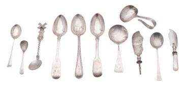 A small group of silver flatware etcetera, to include four teaspoons, a Dutch teaspoon,