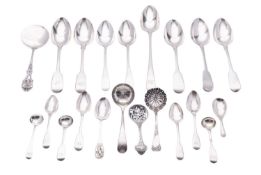 Miscellaneous silver flatware, to include a basting/ serving spoon, seven tablespoons,