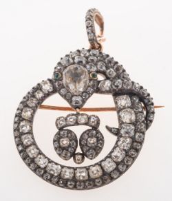 A Mid 19th Century Fine Diamond and Emerald Serpent Brooch/Pendant,