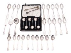 Miscellaneous silver flatware, comprising of a cased set of six coffee bean spoons,