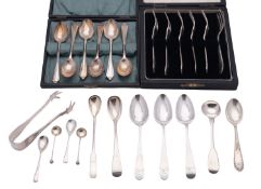 Mixed silver flatware, to include a cased set of six pastry/ cake forks,