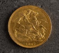 An 1887 Victoria Sovereign coin.