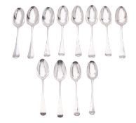 Eighteenth century silver flatware, eight Hanoverian pattern tablespoons,