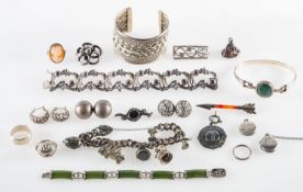 A collection of silver and white metal jewellery, gross weight 279 grams,