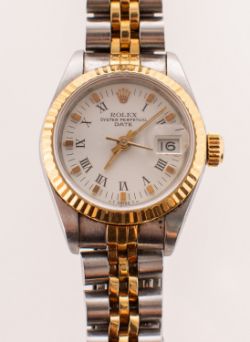 Rolex Oyster Perpetual Date a lady's stainless-steel and gold wristwatch,