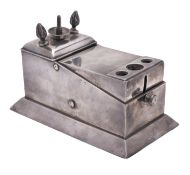 A George V silver table cigar cutter & lighter combined, of rectangular form,