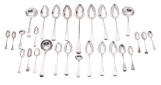 Mixed silver flatware, to include six tablespoons, five dessert spoons, three sauce ladles,
