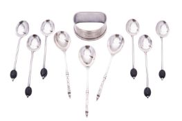 A George V set of six silver coffee bean spoons, by Hukin & Heath, Birmingham 1921,