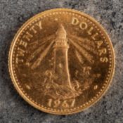 A 1967 Bahama Islands $20 gold coin. 8g gross.