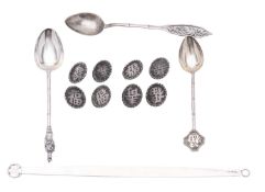 A small mixed lot of Chinese silver, to include a tongue scraper,