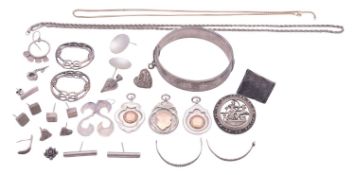 A quantity of silver jewellery, to include six pairs of earrings, a ring, three fob badges,