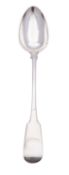 A George III silver basting/ serving spoon, Fiddle pattern, by Soloman Hougham, London 1815; 12.