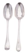 Two Queen Anne silver tablespoons, Hanoverian pattern and with moulded rat-tails,