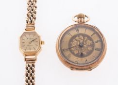 A 9ct gold cocktail watch and a pocket watch with 14ct outer case,