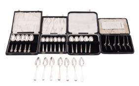 Miscellaneous silver flatware, to include a set of six George III teaspoons, a loose teaspoon,
