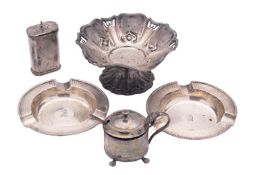 A small mixed lot of silver, to include a pair of ashtrays, crested, a bonbon dish,