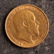 An Edward VII half sovereign, bare head bust, reverse with St. George and The Dragon and dated 1908