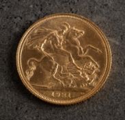 A 1981 Elizabeth II Sovereign coin.