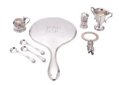 A small mixed lot of silver, to include a hand mirror, initialled,