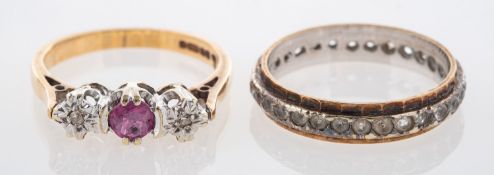 Two rings, including a 9ct gold ruby and diamond three stone ring,