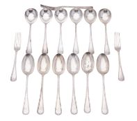 A George V part-canteen of silver flatware, with ribbon & reed borders,