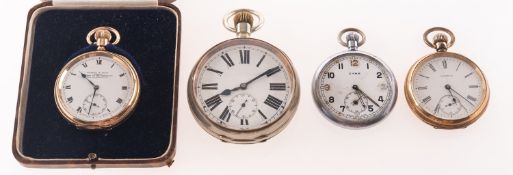 Four various pocket watches, to include a gold plated pocket watch, by Waltham,