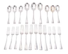 A George V part-canteen of Hanoverian pattern silver flatware, comprising of six table forks,